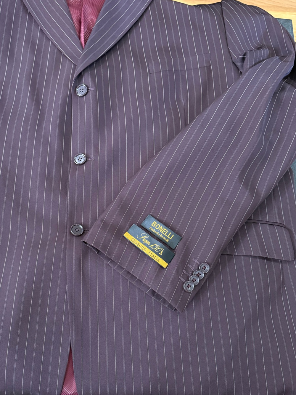 Umberto Bonelli Super 130's Men's Brown Pinstripe Sports Coat Blazer Size 58L - Picture 12 of 15
